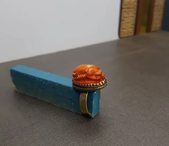 Gorgeous Ancient Egyptian Scarab Beetle Ring - Rare Orange Scarab Ring