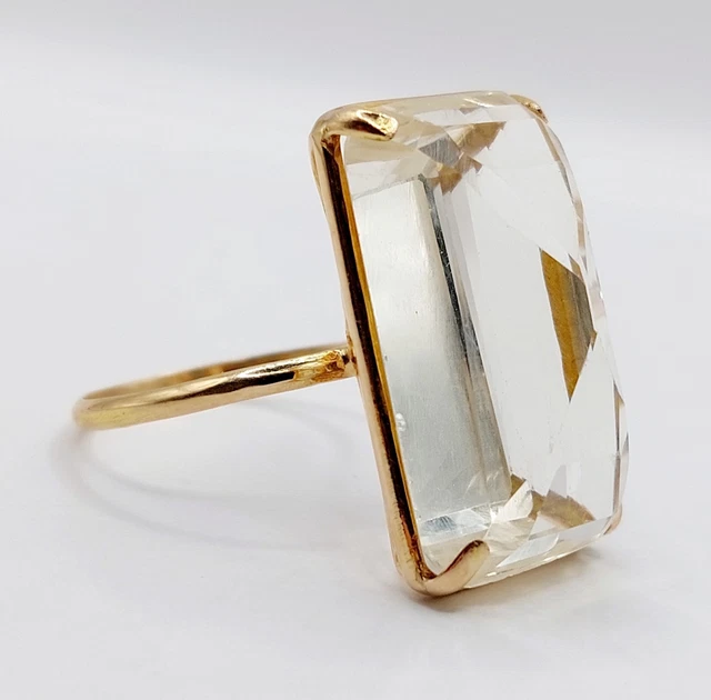 Bague Cocktail Or Rose 18k Citrine 6,65 Carats – Style Art Déco, Années 1970, Taille 49