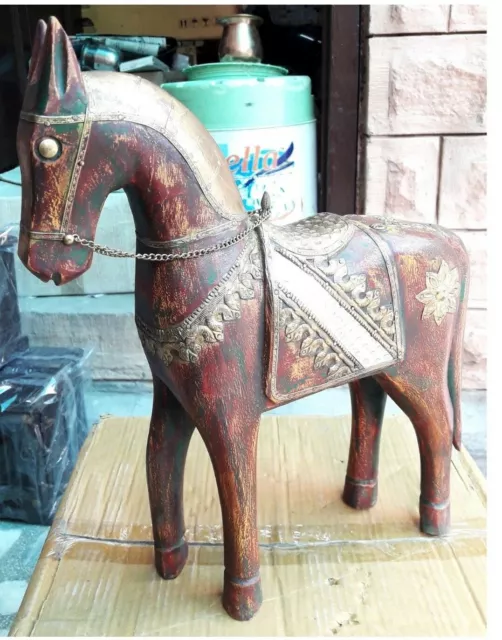 Holzpferd einzigartig Messing ausgestattet Vintage alte Sammlerstück Pferd...