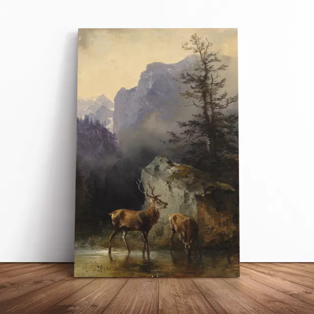 Friedrich Gauermann Deer And Stag Canvas Wall Art Print Framed Picture Decor