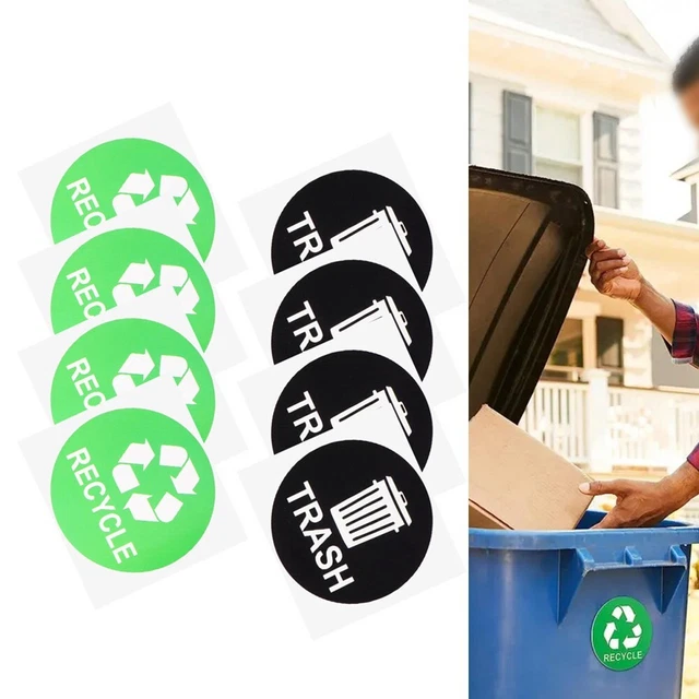 VISIBLE AND RECOGNIZABLE Garbage Can Emblems Trash and Recycle Stickers ...