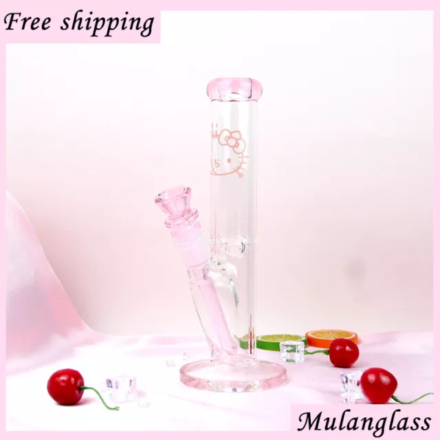 10 Inch Pink Hello Kitty Glass Bong Quality Tobacco Smoking Water Pipe Hookah