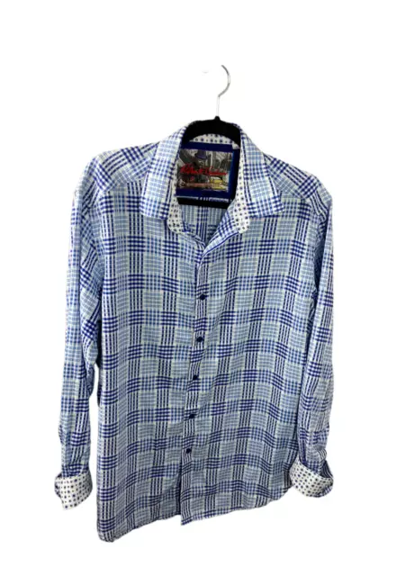 Robert Graham L Blue White Flip Cuff Button Front Cotton Shirt Long Sleeve