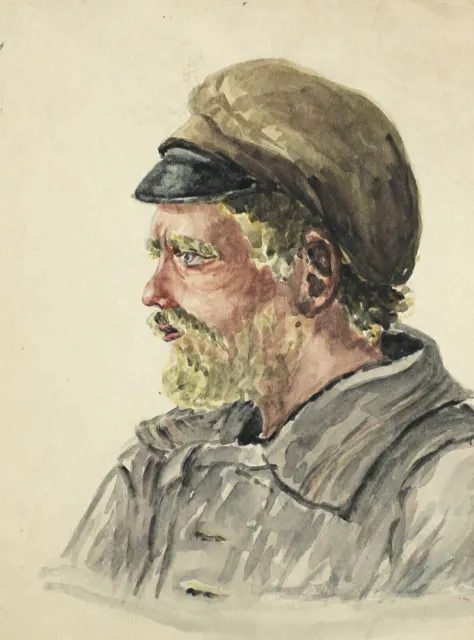 Antique realist watercolor painting man portrait