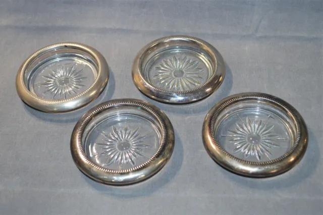 4 Coasters Glass and Silver Plated Vintage Stamped Hong Kong & Italy