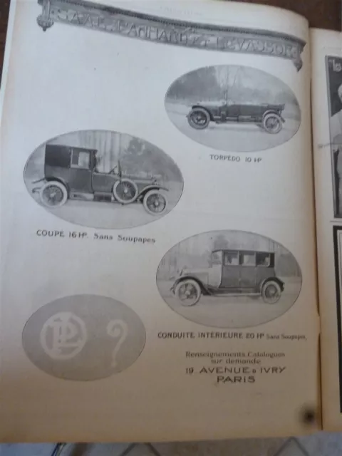 PANHARD LEVASSOR torpédo coupé conduite intérie pub papier ILLUSTRATION 1919 col