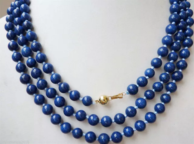 Natural 8mm Egyptian Lapis Lazuli Gemstone Beads Jewelry Necklace Long 48'' AAA