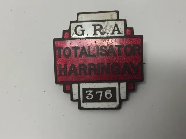 Rare vintage Greyhound racing Association badge Totalisator Harringay (GRA)