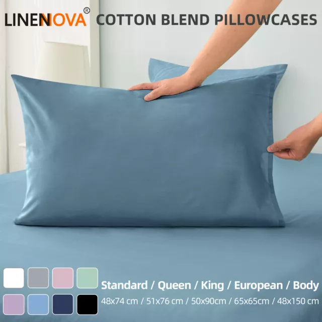 2Pcs Cotton Blend Pillowcase Standard Queen King Body(x1) Hotel Quality 8 Colors