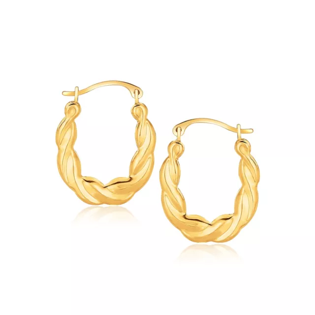 10k Yellow Gold Oval Twist Hoop Earrings