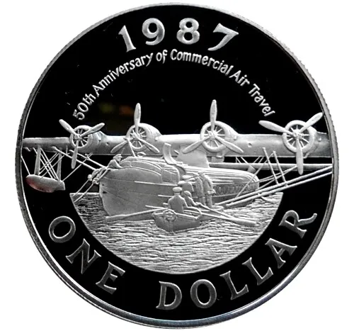 1987 Bermuda One Dollar 50th Anniversary Commercial Aviation 925 Silver KM 52a
