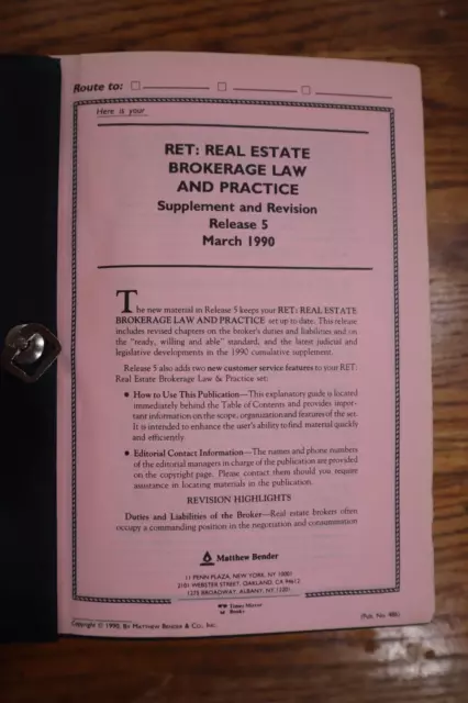 Real Estate Brokerage Law & Practice 10 published 1990 Matthew Bender 2