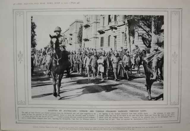 1915 Wwi Ww1 Print German & Turkish Prisoners Marched Through Cairo Escorted
