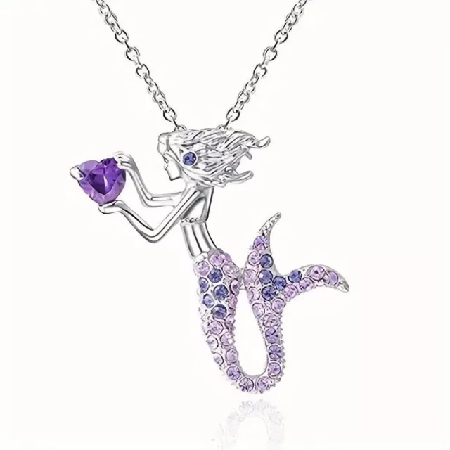 Purple Cute Mermaid Pendant Necklace Fashion Jewelry Birthday Gift Women Girl