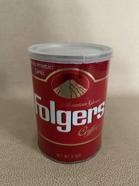 Vintage Folger's Coffee 8 oz Tin Can with Plastic Lid Empty