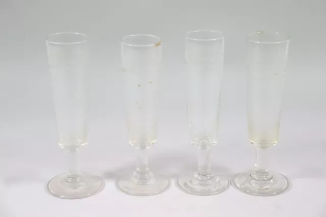 4x Sektflöte Glas mit Schliffdekor um 1800 (GE217)