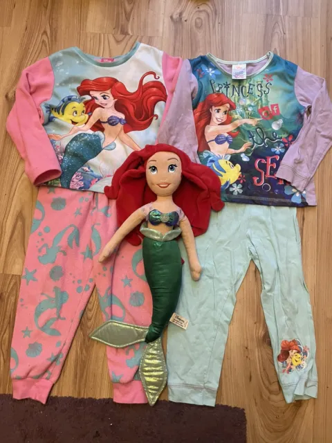Girls my little mermaid pyjamas and plush doll age 2/3