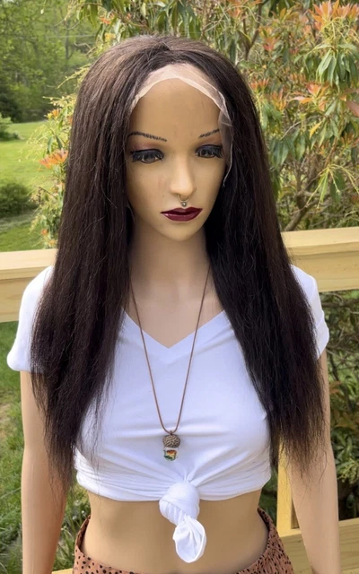 Custom made 18” blonde 100% human hair daily wig. Full front lace free parting