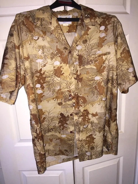 Diamond Head Hawaii Hawaiian Shirt M or L Gorgeous Tans Browns Graphics Mens Vtg
