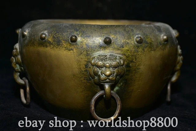 7" Marked Chinese Copper Gilt Dynasty Lion Censer incense burner
