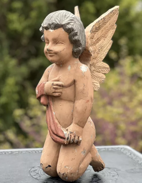 Antique 20" Hand Carved Wooden Cherub Santos Creche Angel Neo-Classical Statue
