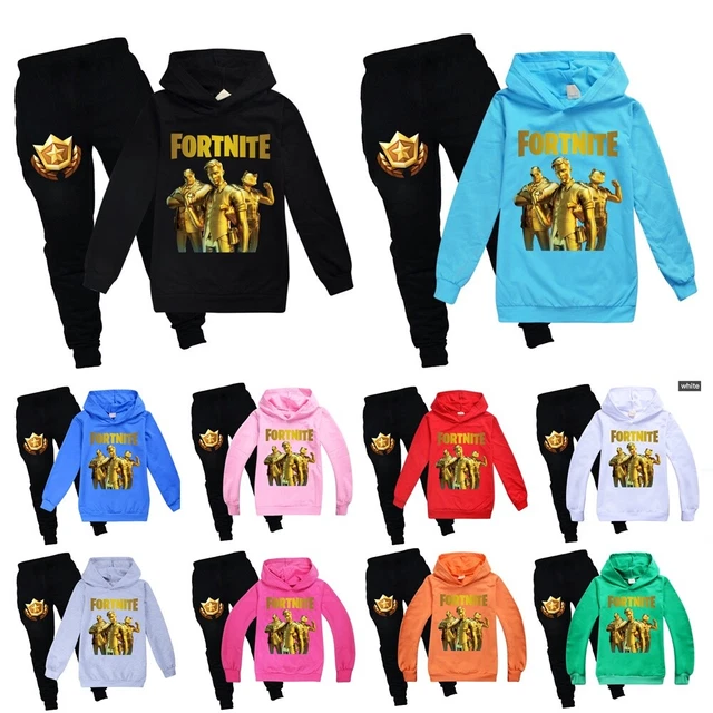 Kids Fortnite Gold Print Long Sleeve Tracksuit Sets Hoodie Pants Suit Boys Gift