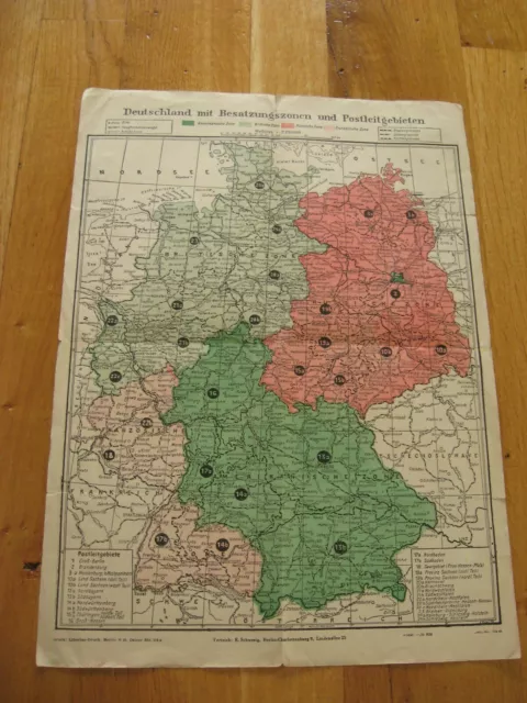 alte Karte Deutschland mit den Besatzungs Zonen und Postleitgebieten von 1946