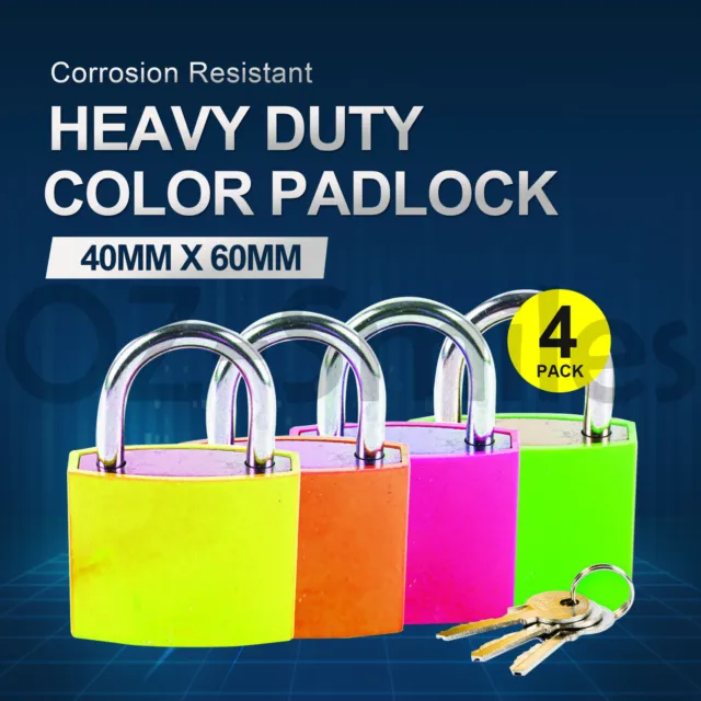 Handy Hardware 4PCE Padlock Coloured Heavy Duty Safe Secure 40mm x 60mm
