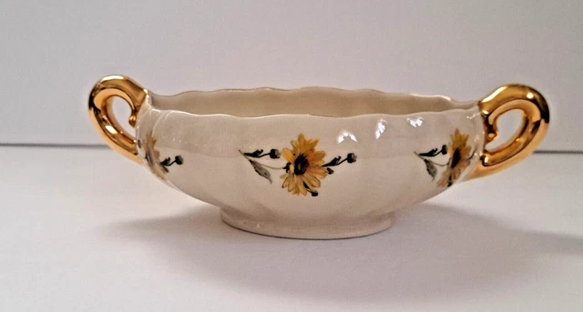 Bel-Terr China Black-eyed Susan Pattern 22kt Gold Trim Oval Dish USA Pre-owned