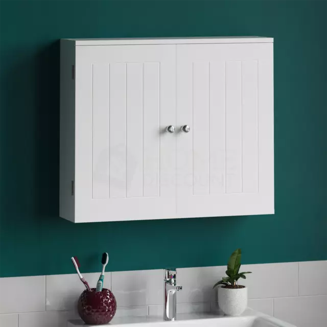Bathroom Wall Cabinet Double Door Storage Cupboard Wooden White By Home Discount