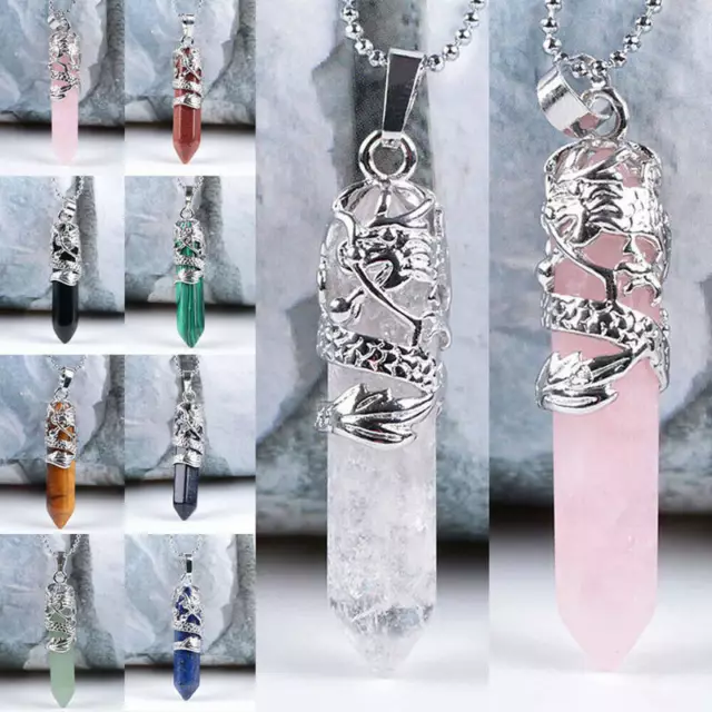 Natural Chakra Healing Quartz Crystal Pendant Hexagonal Stone Wand Necklace Gift