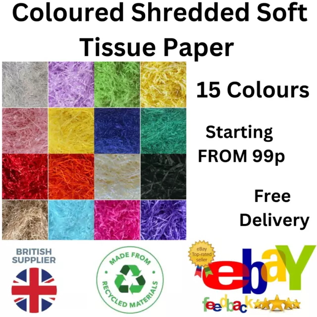 15 Coloured Shredded Wrapping Soft Tissue Paper , Hampers ,Gift Boxes Void Fill