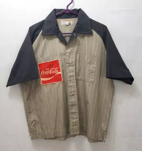 Coca Cola Employee Uniform Shirt - Mens Large - Gray 2-Toned USA Vintage Striped