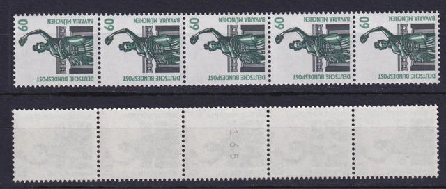 Bund 1341 u RM 5er Streifen ungerade Nr mittig SWK 60 Pf ** gelbe Gummierung