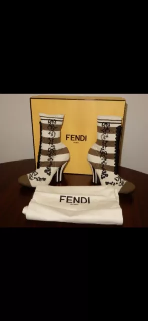 womens Fendi Striped Knit Sock Bootie 36.5