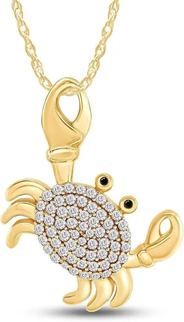 Crab Charm Pendant 18" Necklace Simulated Diamond 14K Yellow Gold Plated