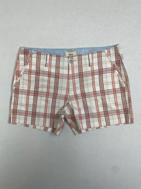 Levis Shorts Size 10 Women Crafted With Pride Plaid Orange Mid Rise