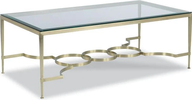 Cocktail Table Woodbridge Glass Top Brushed Satin Silver Brass Metal Circles