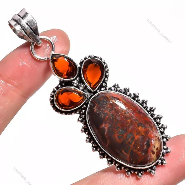 Natural Crazy Lace Agate Gemstone Jewelry 925 Sterling Silver Pendant For Women