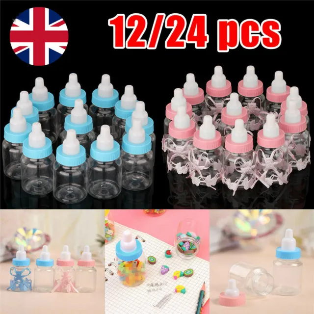 24x Fillable Bottles Blue Pink for Baby Shower Favors Girl Boys Party Decoration