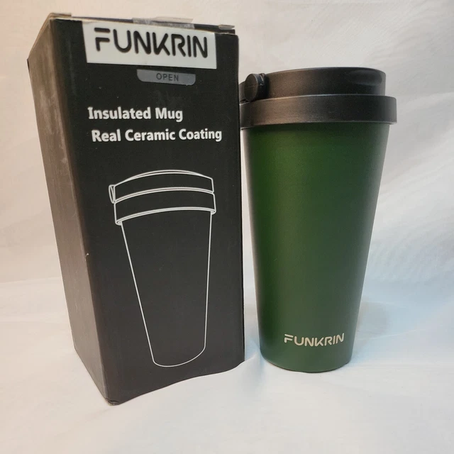 Funkrin Insulated Coffee Mug With Real Ceramic Coating Green 16oz