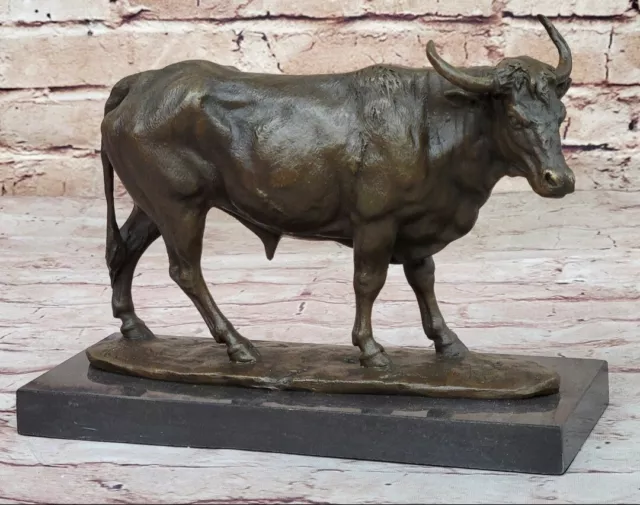 Collectible Handmade Carving Statue Copper Bronze Cow Bull Deco Art 10" Decor