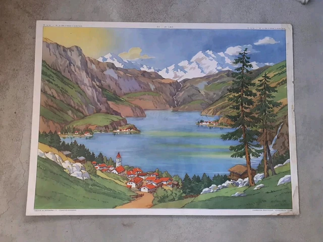 Ancienne Affiche Scolaire Rossignol - Géographie Port De Pêche Et Scierie