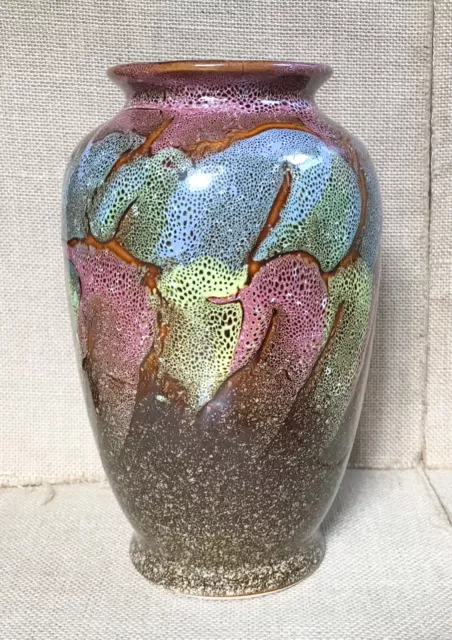 Art Pottery Hand Painted Speckled Colorful Abstract Design Earthy Ceramic Vase