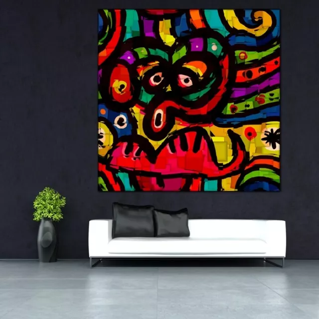 Leinwand Bild Er Xxl Pop Art Abstrakt Gesicht Bunt Moderne Kunst Graffiti Deko