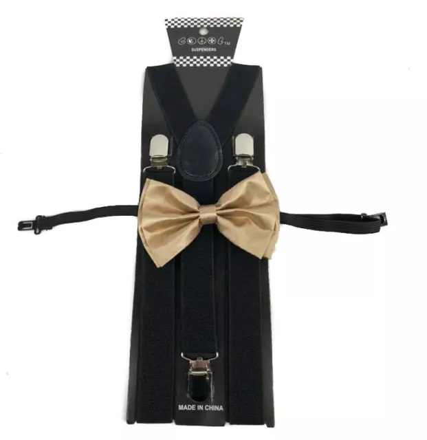 Champagne Gold Bow Tie And Suspender Matching Set Tuxedo Wedding Accessories 3