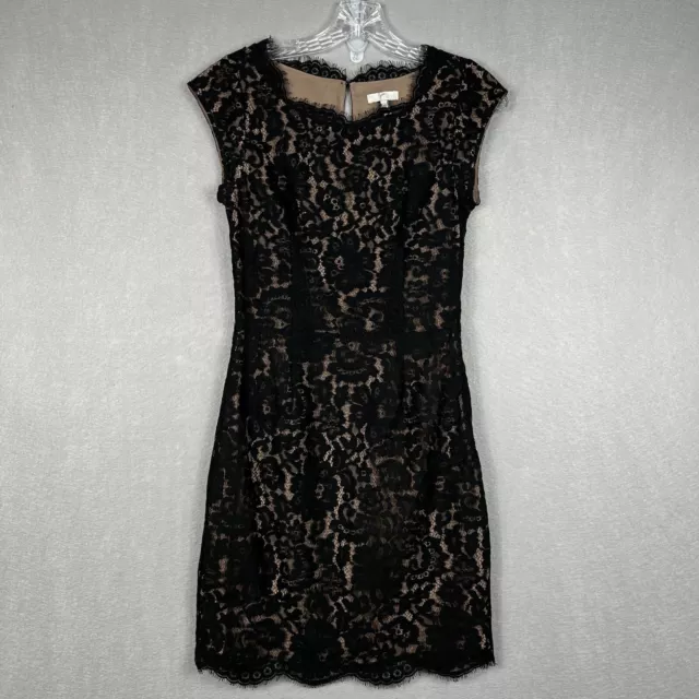 Joie Womens Mini Dress XS Black Lace Maribeth Sheath Cap Sleeve Scallop Hem