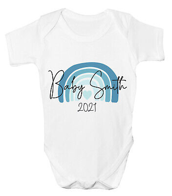 Personalised Rainbow Baby Grow Announcement Bodysuit Any Name Customised Vest