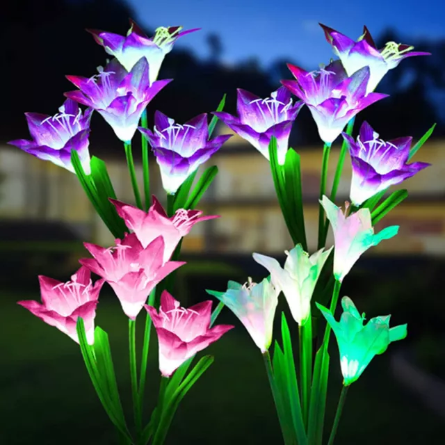 Solar Flowers Lights Garden Stake Outdoor 16 Head Lily Pathway Lamps for Gard-wf