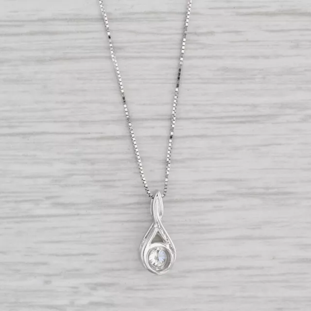 0.12ct Round Diamond Solitaire Pendant Necklace 14k White Gold 18" Box Chain